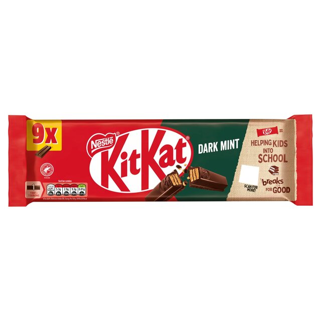 Kitkat 2 dedo Barra de galletas de chocolate de menta oscura 9 por paquete