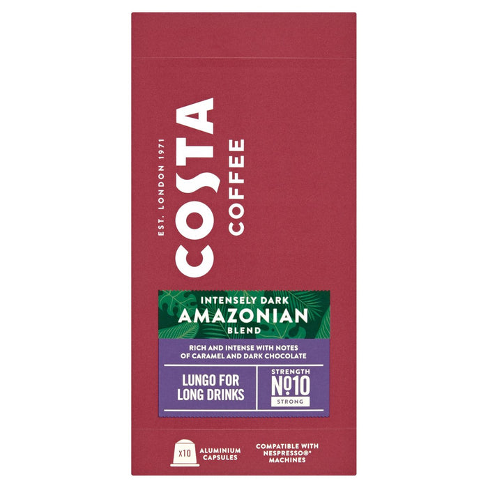Costa Coffee Nespresso Compat intensément sombre Amazonian Blend Coffee Pods 10 par paquet