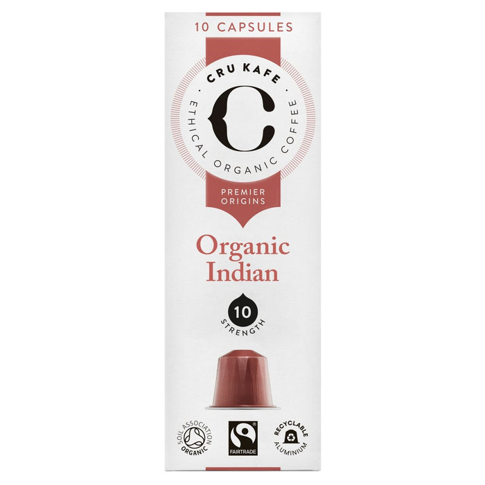 Cru Kafe Organic Single Origin Indian Nespresso Capsules de café compatibles 10 par paquet